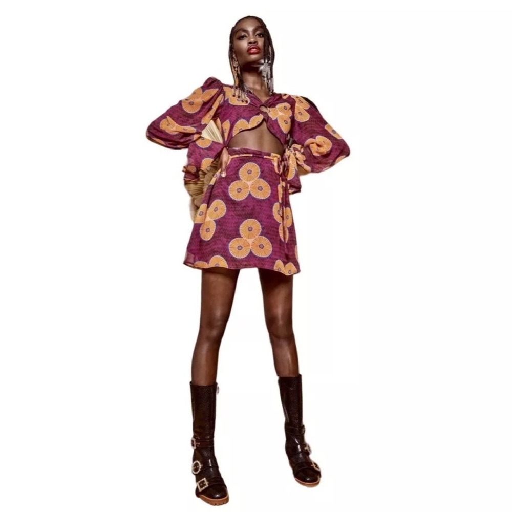New! AUTUMN ADEIGBO Amelie Printed Cut-Out Mini A-Line Dress Sz 0 $525